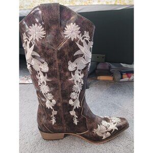 ๐SheSole Women's Brown Western Cowboy Boots Square Toe Mid Calf Cowgirl Boots